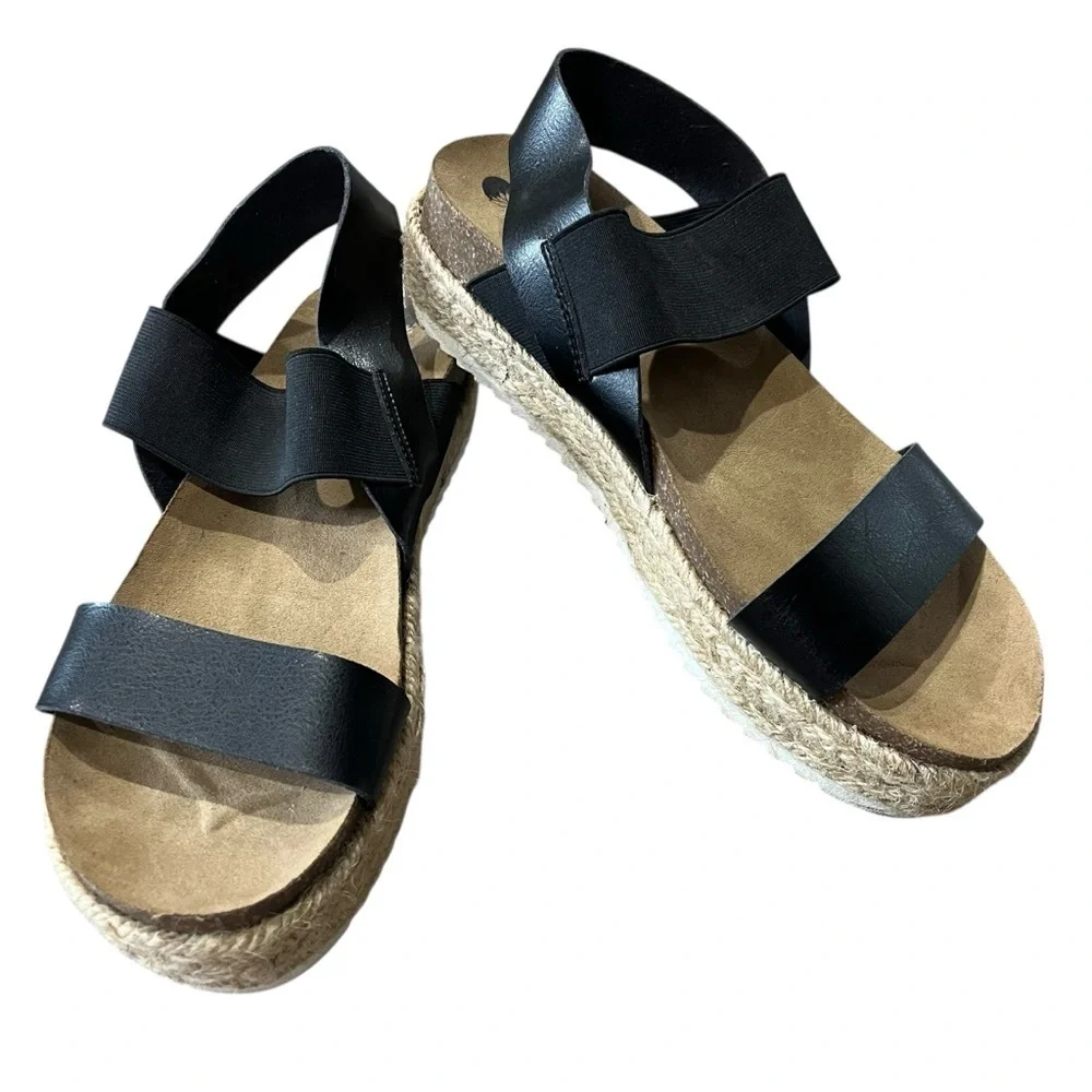 Big Buddha Sandals Women’s Size 9 Black Jute Platform Open Toe Chunky Shoes